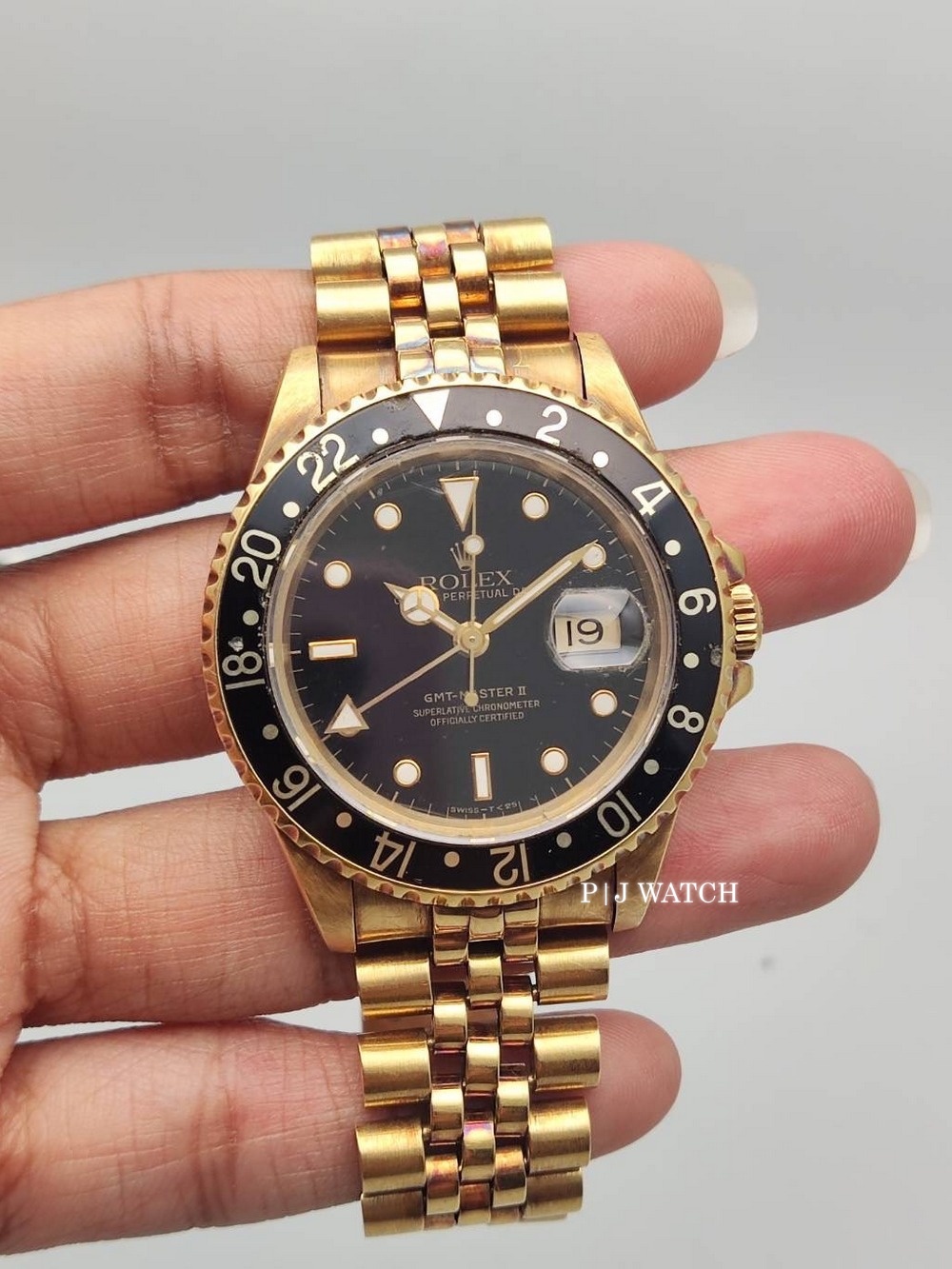 Rolex GMT-Master II 18k Yellow Gold Black D/B Jubilee Mens 40mm Watch B/B  16718 - Jewels in Time