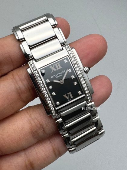 Patek Philippe Twenty~4 Black Diamond Dial Quartz Watch Ref.4910/10A-001