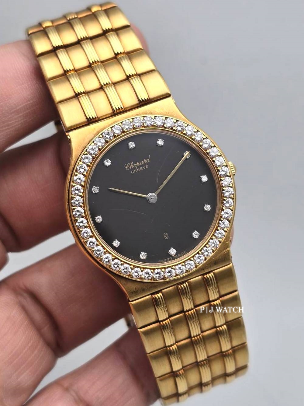 Chopard Monte-Carlo Yellow Gold Black Dial Diamonds Bezel