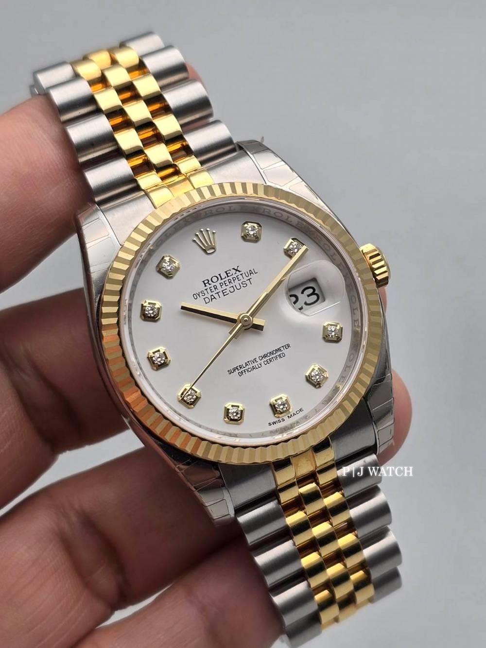 Rolex Datejust 36mm Steel&Gold White Diamond Index Dial Ref.16233