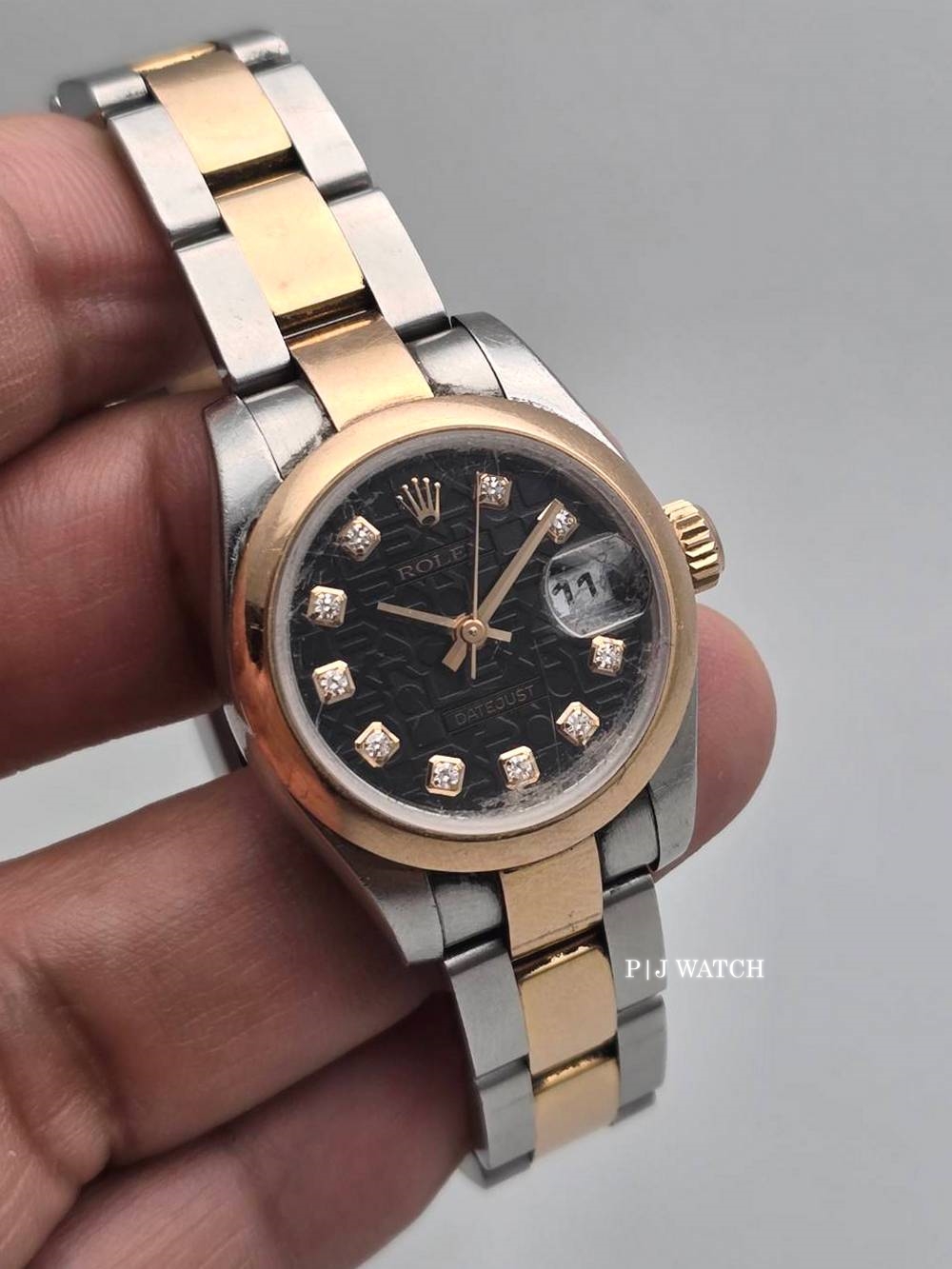 Rolex Lady-Datejust 26mm Half-Everose Gold Oyster Bracelet Dark Computer Diamond Dial Ref.179161