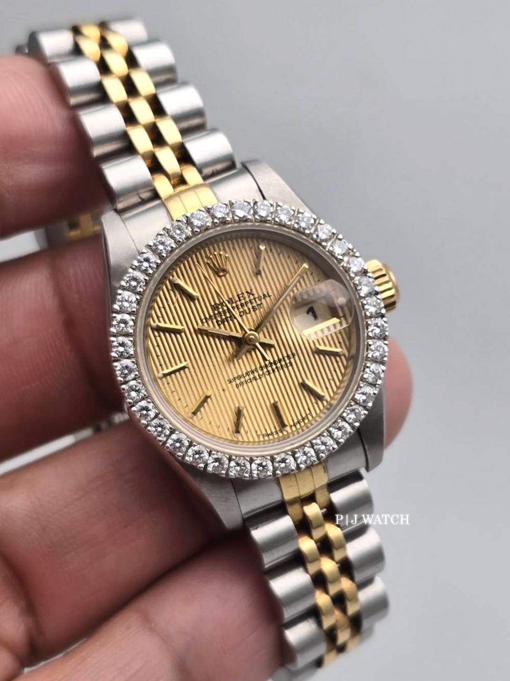 Rolex Lady-Datejust 26mm Steel & Gold Champagne Tapestry Dial Ref.79173