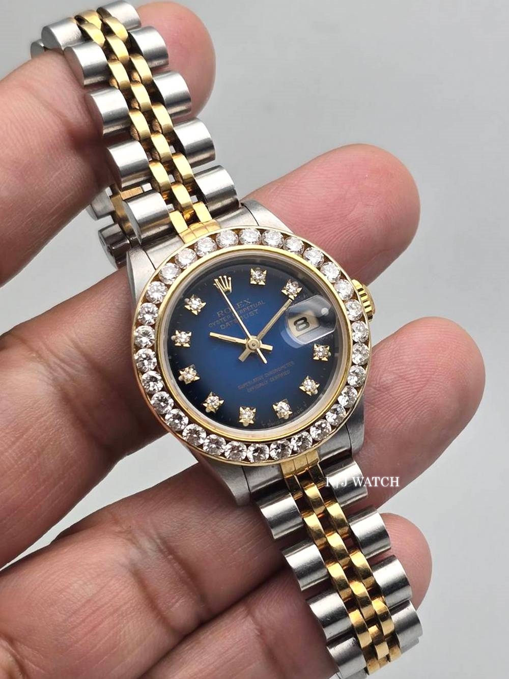 Rolex Lady-Datejust 26mm Steel & Gold Original Blue Vignette Diamond Dial Ref.69173