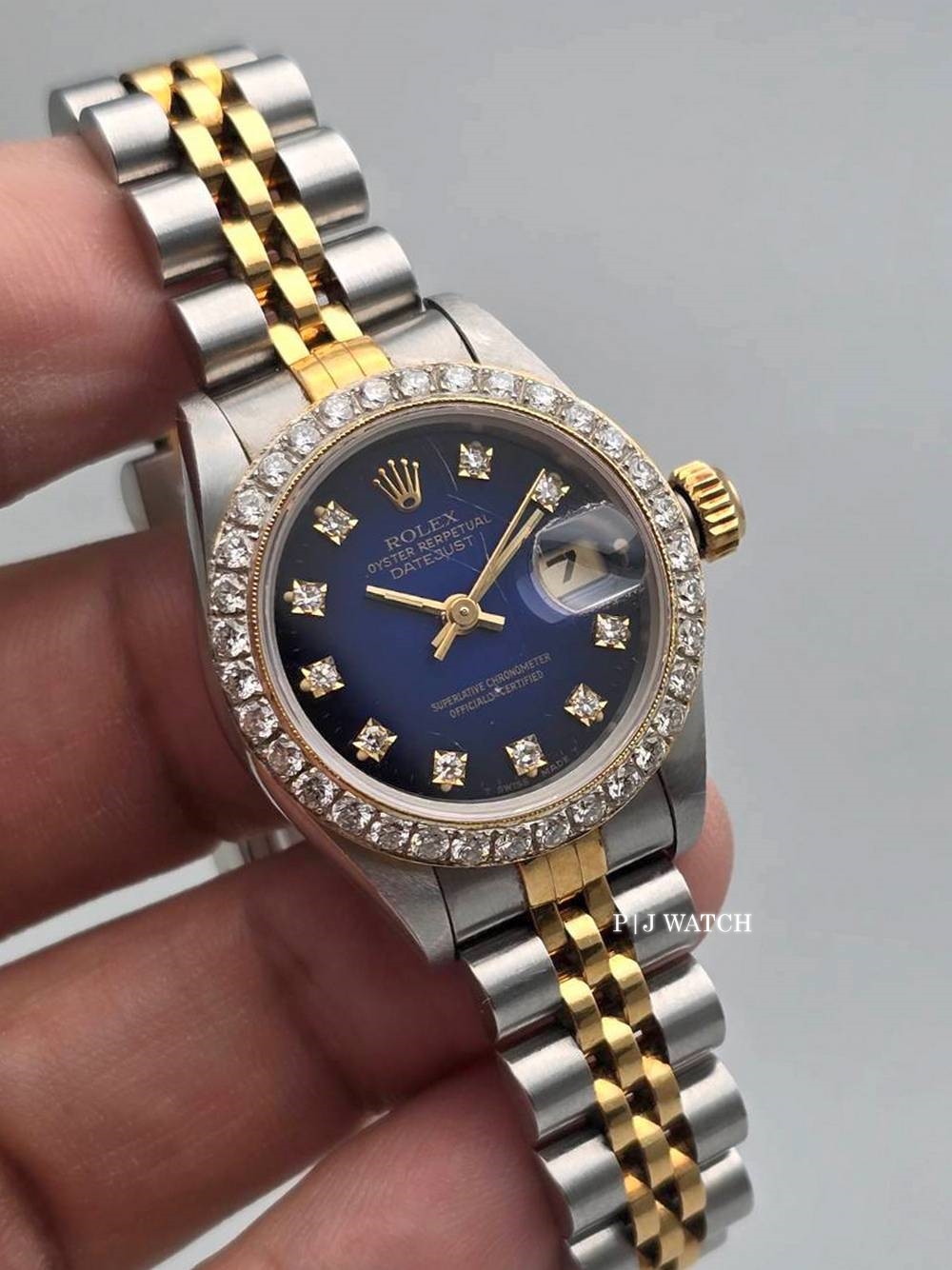 Rolex Lady-Datejust 26mm Jubilee Steel & Gold Blue Vignette Diamond Dial Ref.69173